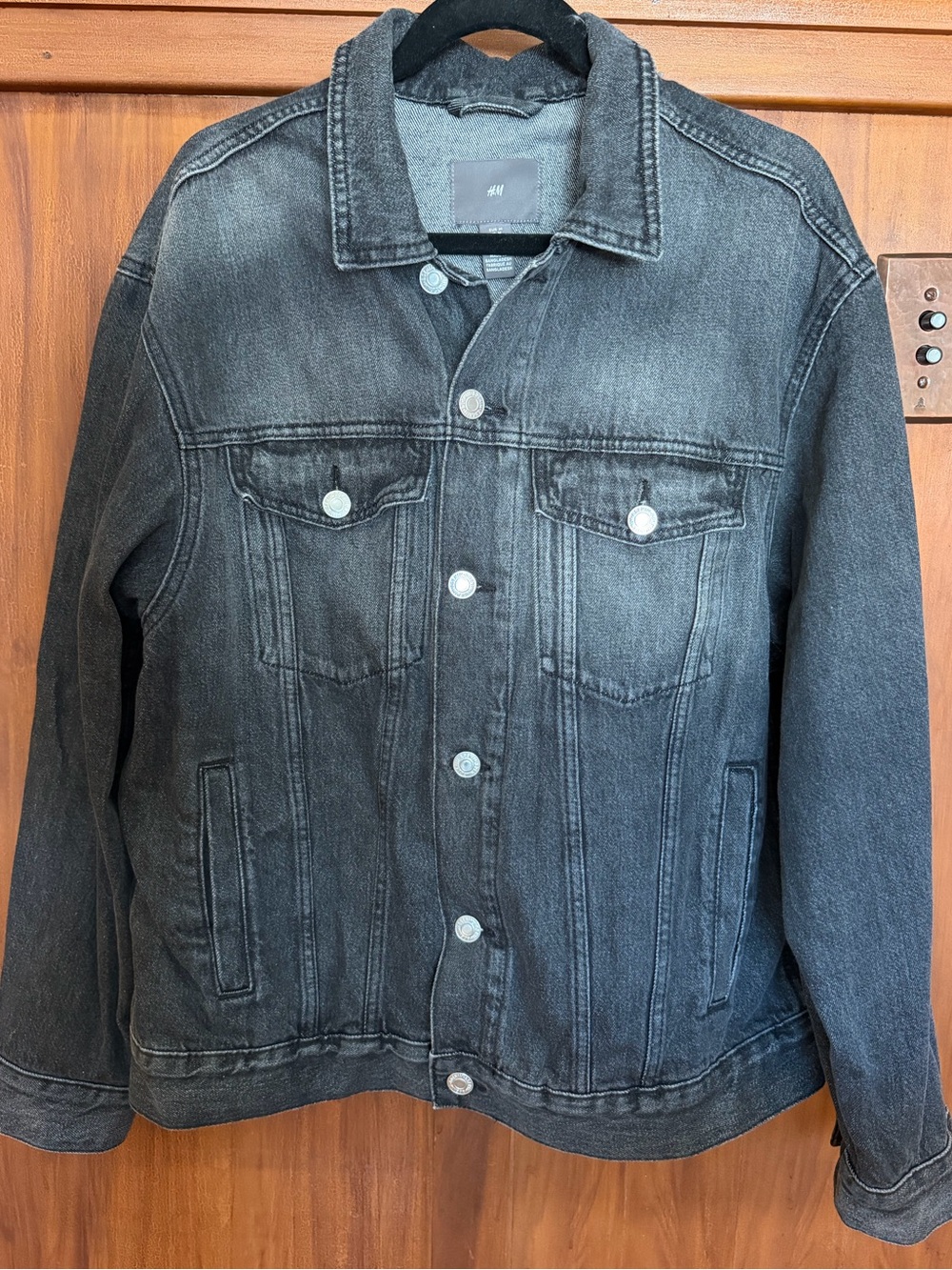 H&M Women’s Black Denim Jacket, Medium, Oversized fit
